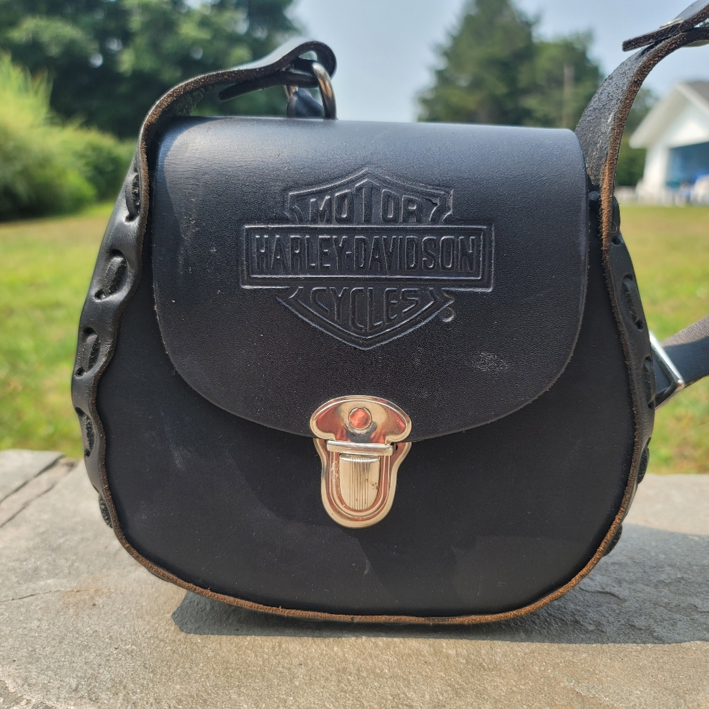 Vintage Harley Davidson Black Leather Crossbody Purse